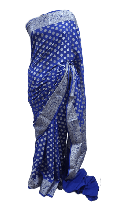 Royal Blue Khaddi Semi Georgette Banarasi Saree
