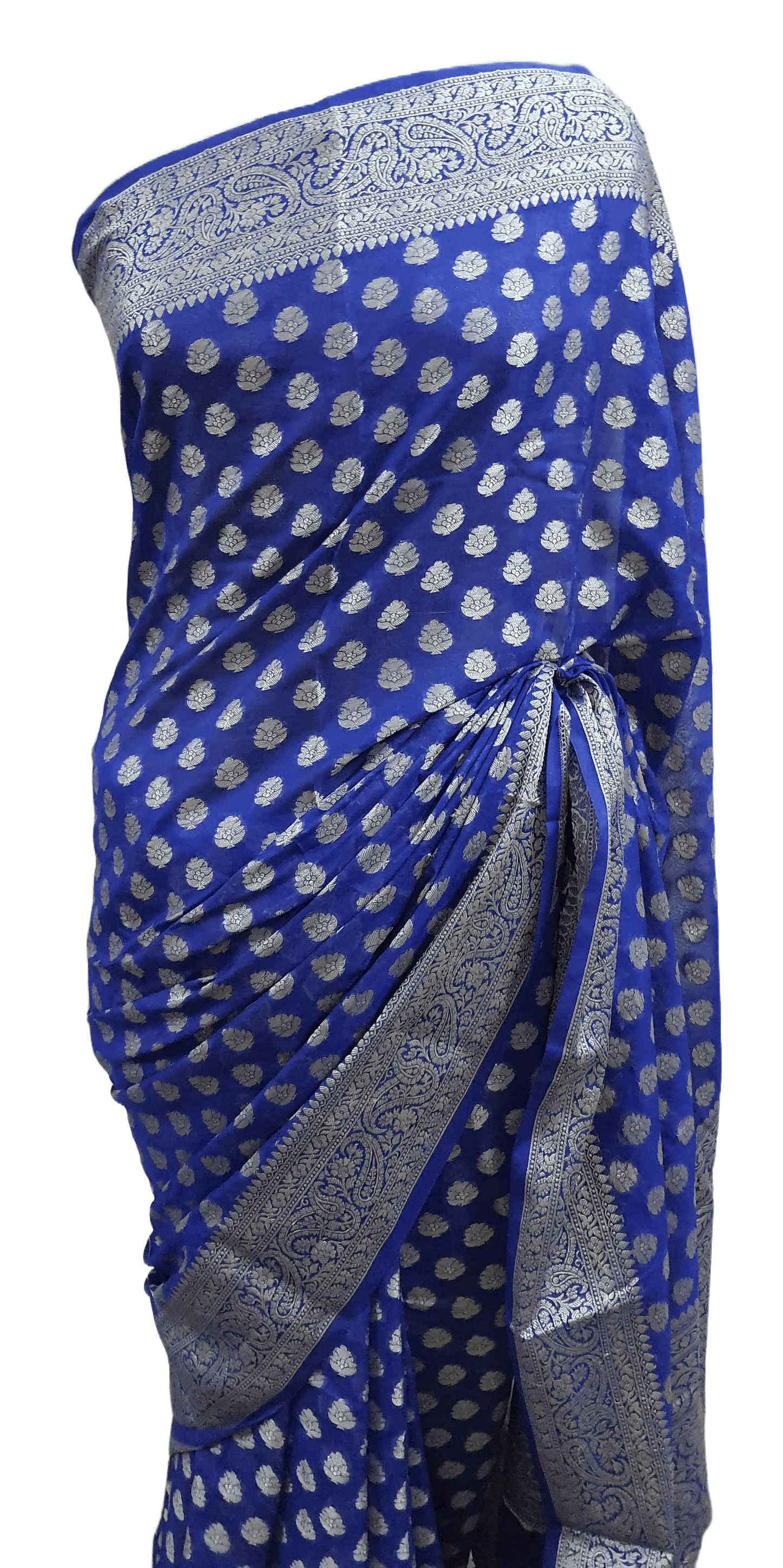 Royal Blue Khaddi Semi Georgette Banarasi Saree - Ethnic's By Anvi Creations