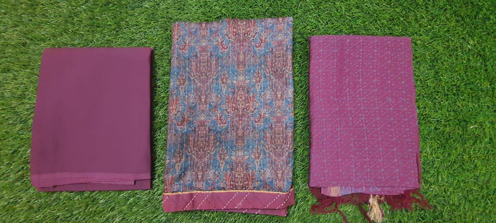 Purple Maheshwari Cotton Silk Dress Material - Ethnic's By Anvi Creations