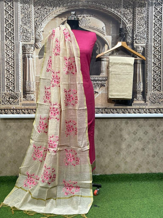 Pink Maheshwari Cotton Silk Dress Material - Ethnic's By Anvi Creations