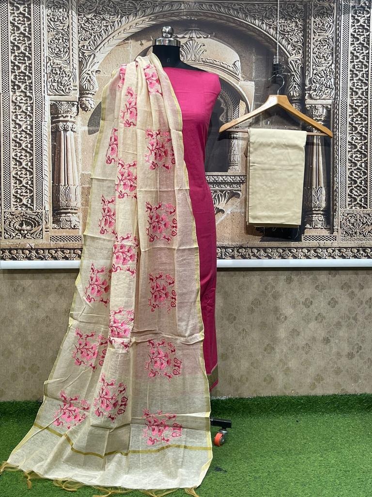 Pink Maheshwari Cotton Silk Dress Material Ethnic's By Anvi Creations Pink Maheshwari Cotton Silk Dress Material Ethnic's By Anvi Creations