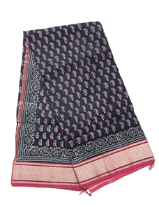 Pure Maheshwari Block Printed Cotton Silk Black Saree