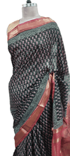Load image into Gallery viewer, Pure Maheshwari Block Printed Cotton Silk Black Saree