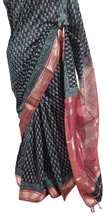 Load image into Gallery viewer, Pure Maheshwari Block Printed Cotton Silk Black Saree