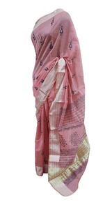 Pure Maheshwari Block Printed Cotton Silk Pink Saree