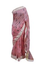 Load image into Gallery viewer, Pure Maheshwari Block Printed Cotton Silk Pink Saree