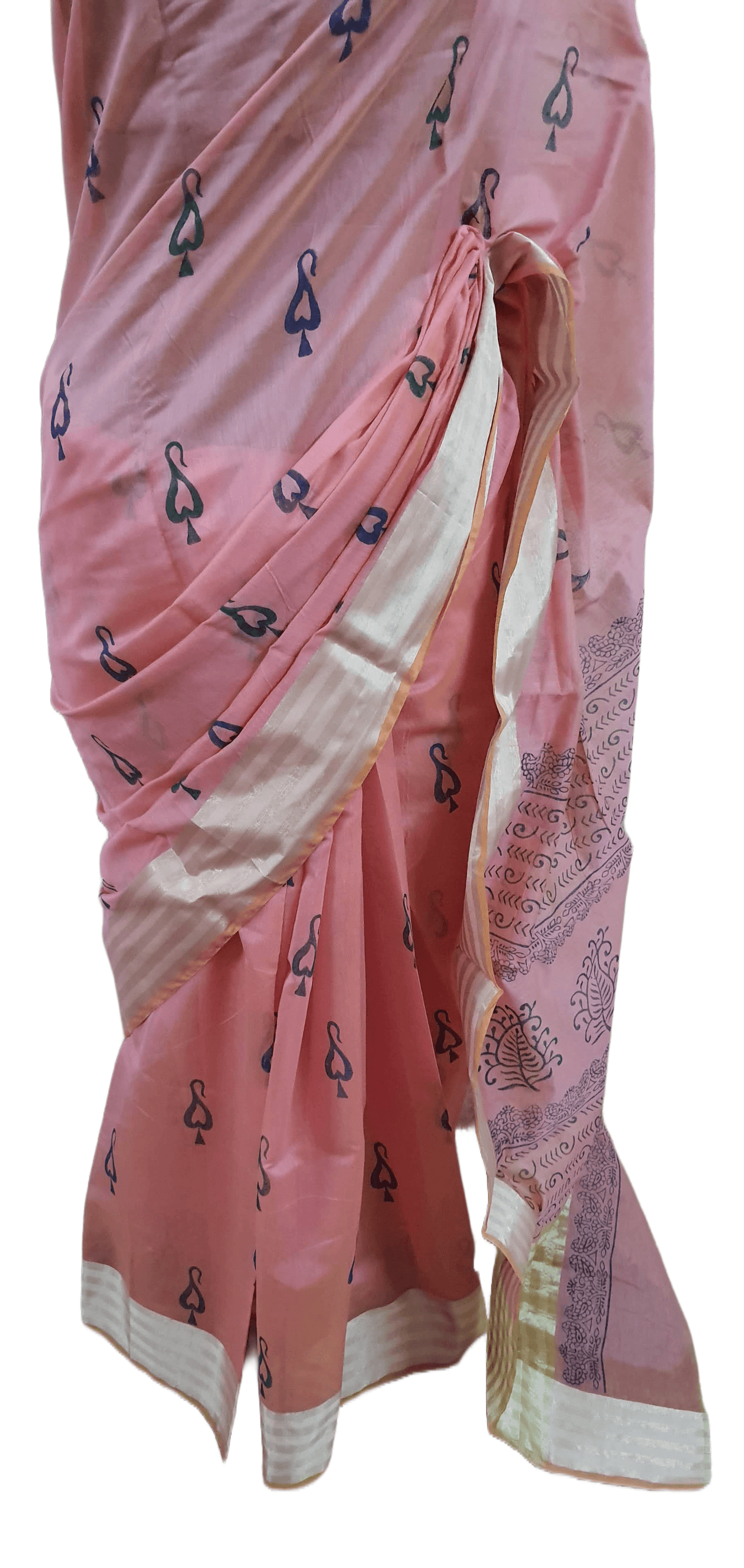 Pure Maheshwari Block Printed Cotton Silk Pink Saree - Ethnic's By Anvi Creations