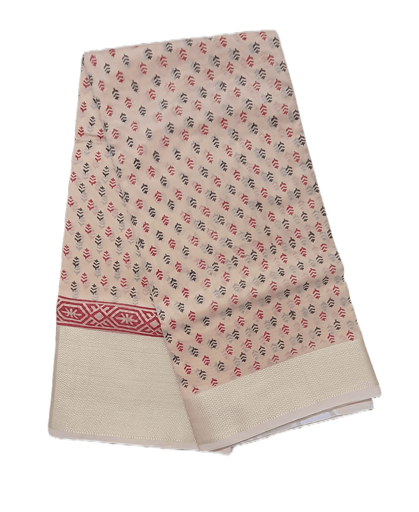 Pure Maheshwari Block Printed Cotton Silk Beige Saree - Ethnic's By Anvi Creations
