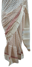 Load image into Gallery viewer, Pure Maheshwari Block Printed Cotton Silk Beige Saree