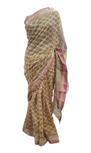 Load image into Gallery viewer, Pure Maheshwari Block Printed Cotton Silk Yellow Saree