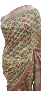 Pure Maheshwari Block Printed Cotton Silk Yellow Saree