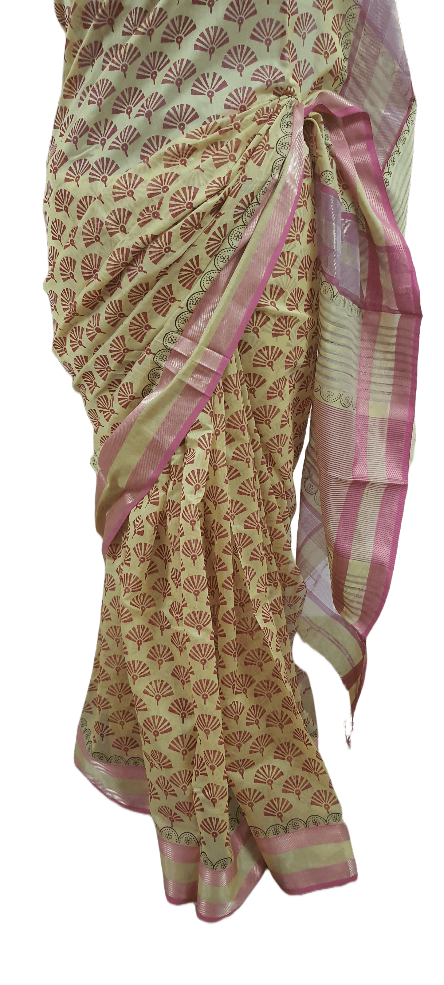 Pure Maheshwari Block Printed Cotton Silk Yellow Saree - Ethnic's By Anvi Creations