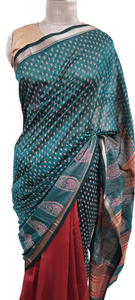 Pure Maheshwari Block Printed Cotton Silk Green Saree