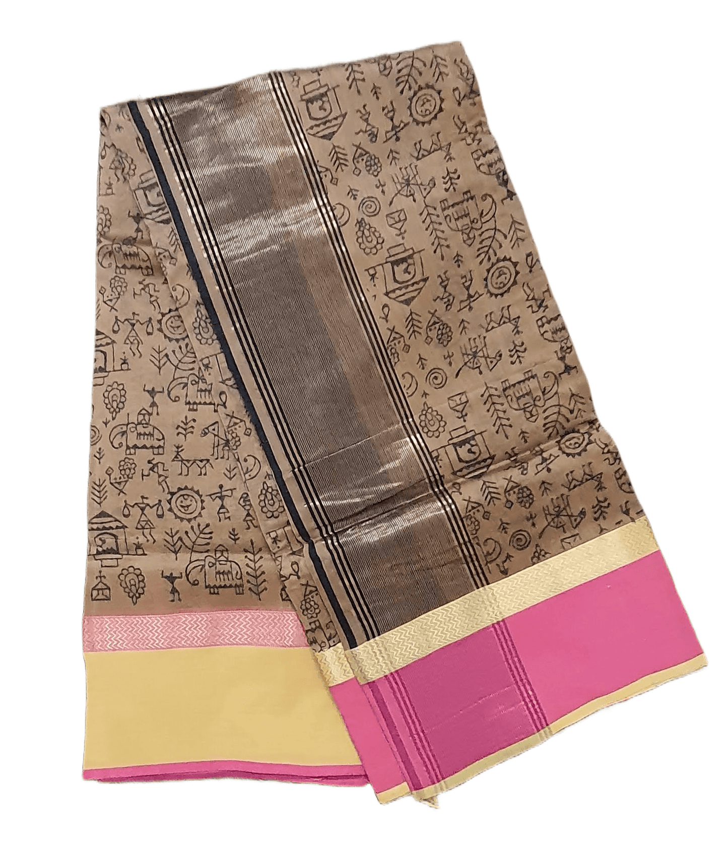 Pure Maheshwari Block Printed Cotton Silk Brown Saree - Ethnic's By Anvi Creations