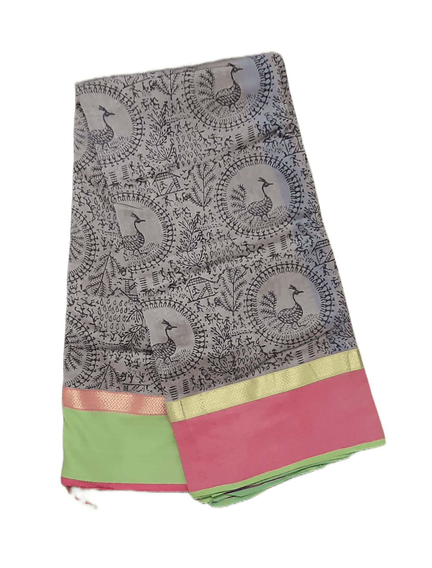 Pure Maheshwari Block Printed Cotton Silk Grey Saree - Ethnic's By Anvi Creations