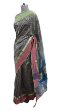 Load image into Gallery viewer, Pure Maheshwari Block Printed Cotton Silk Grey Saree
