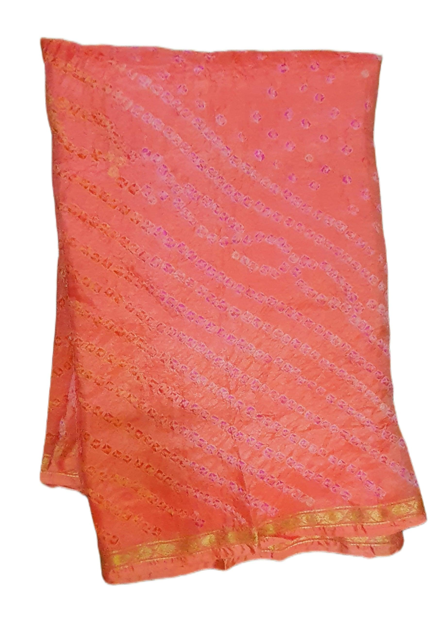 Peachy Orange Bandhani Bandhej Printed Art Silk Saree KCBAN02 - Ethnic's By Anvi Creations