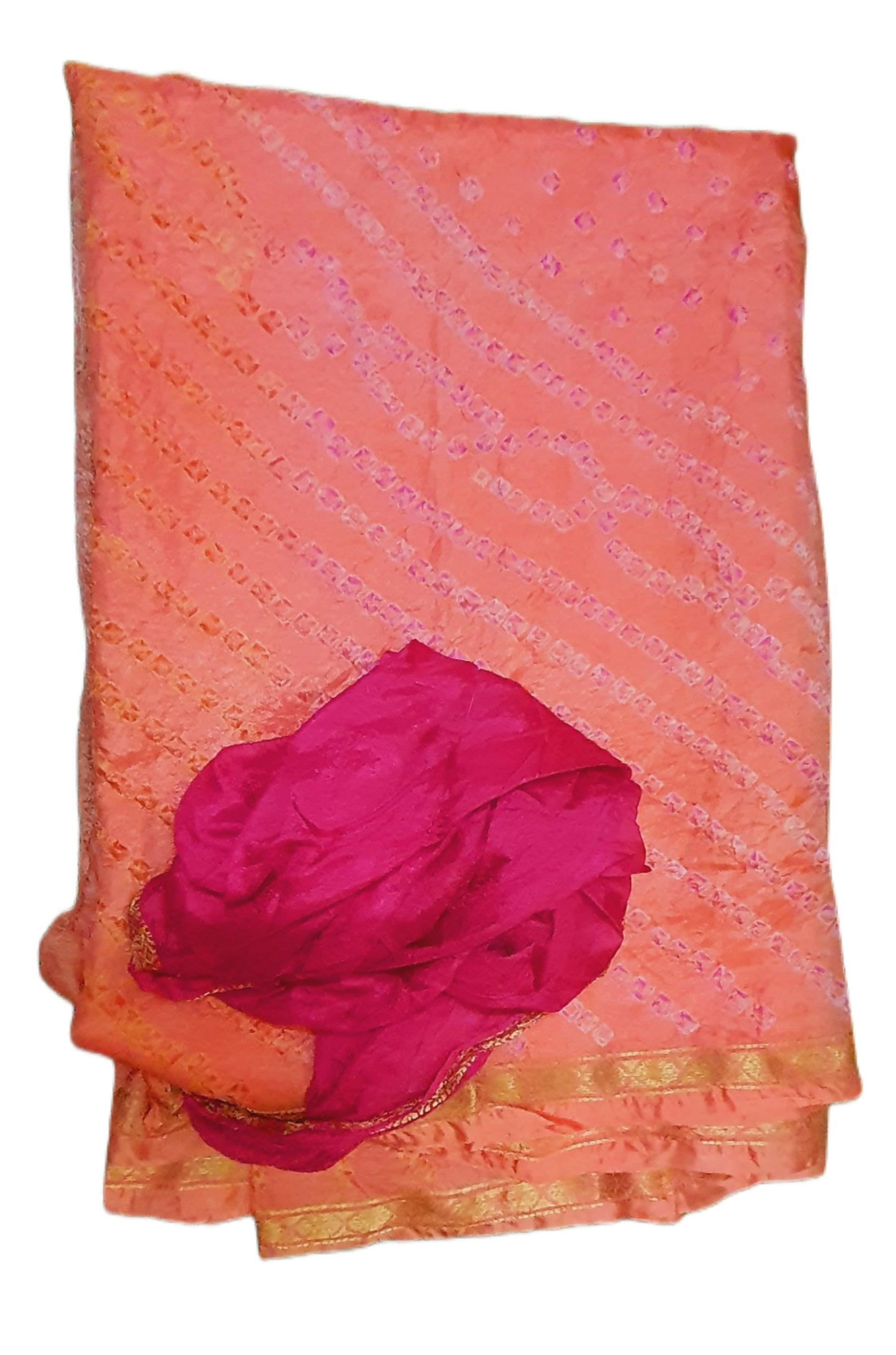 Peachy Orange Bandhani Bandhej Printed Art Silk Saree KCBAN02 - Ethnic's By Anvi Creations
