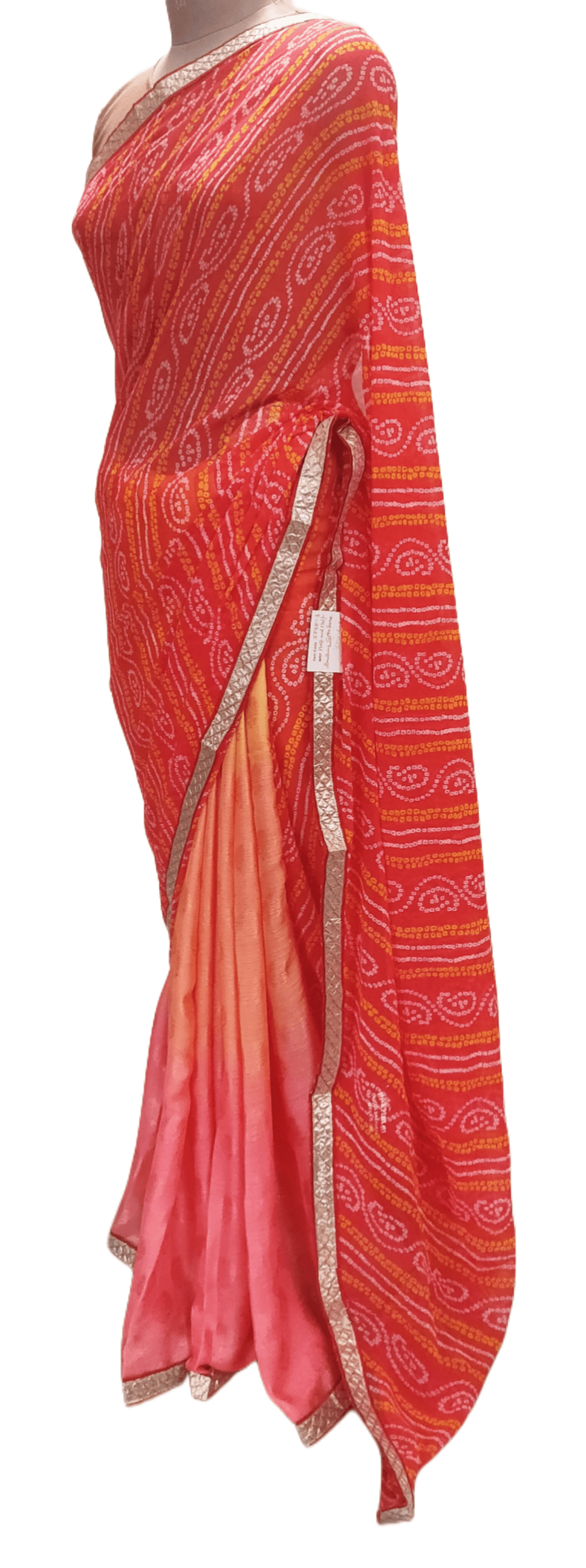 Designer Carrot Pink Printed Bandhej Bandhani Embellished Saree SP15 - Ethnic's By Anvi Creations