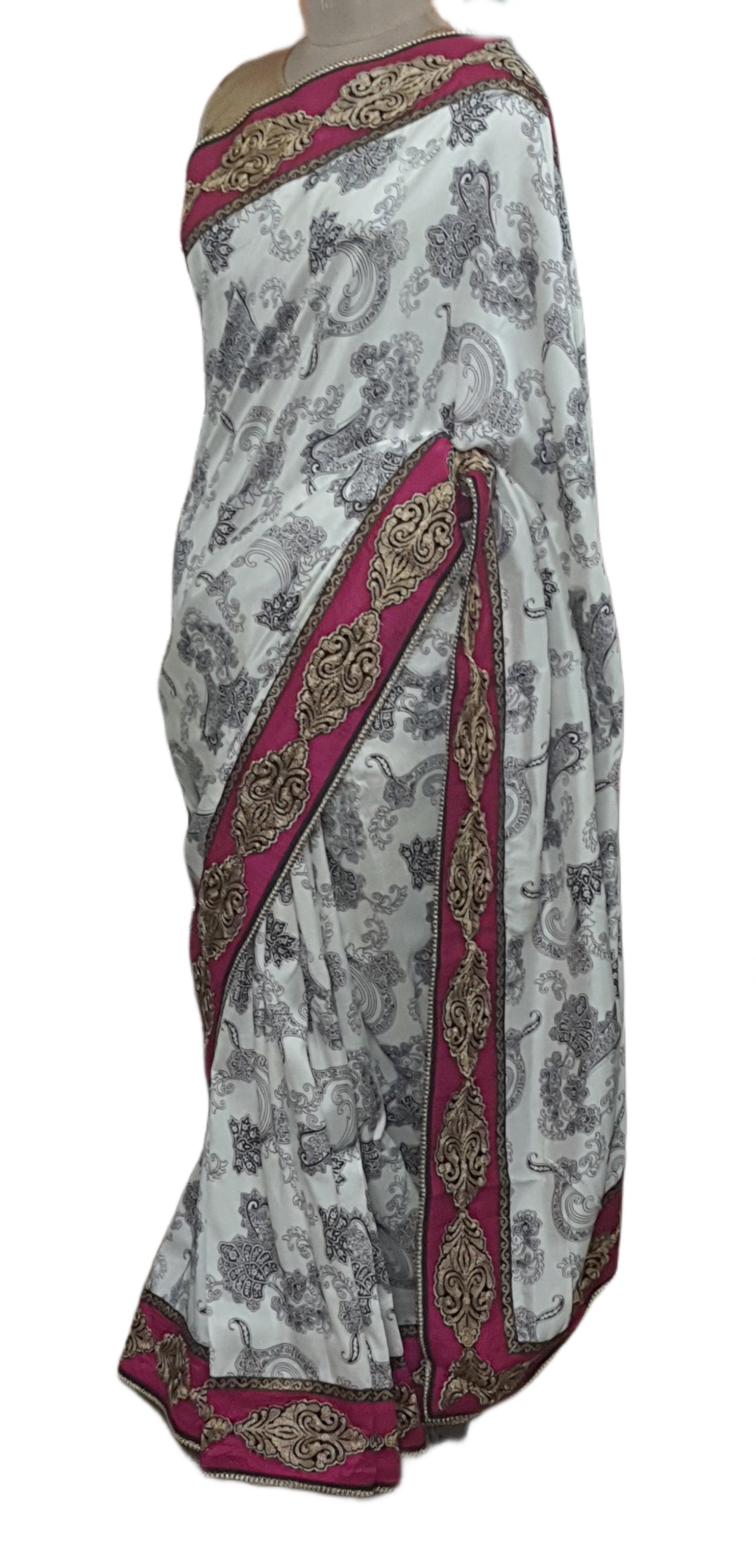 Designer White Dupion Silk Embroidered Saree SC1517 - Ethnic's By Anvi Creations
