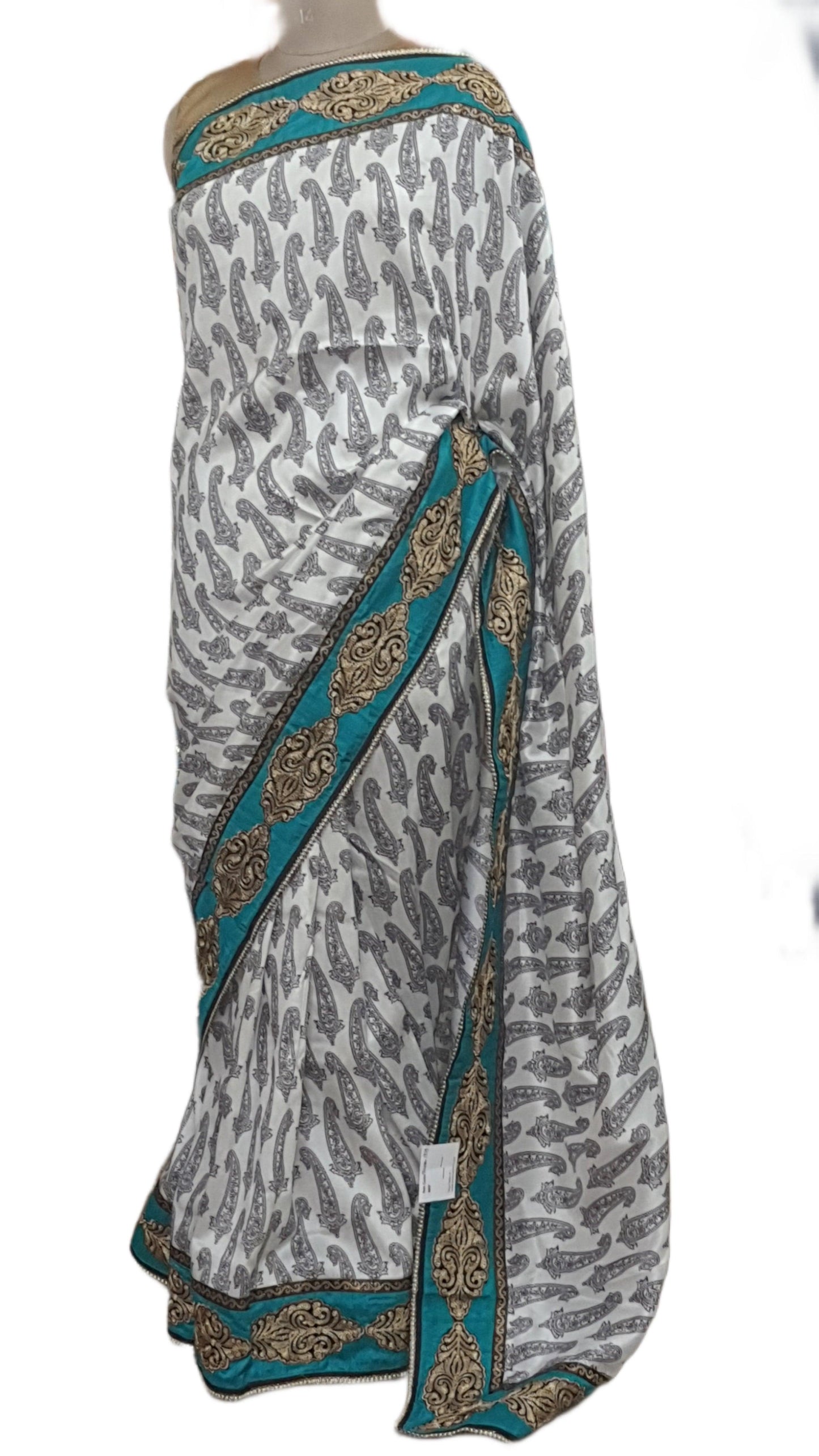 Designer White Dupion Silk Embroidered Saree SC1513 - Ethnic's By Anvi Creations