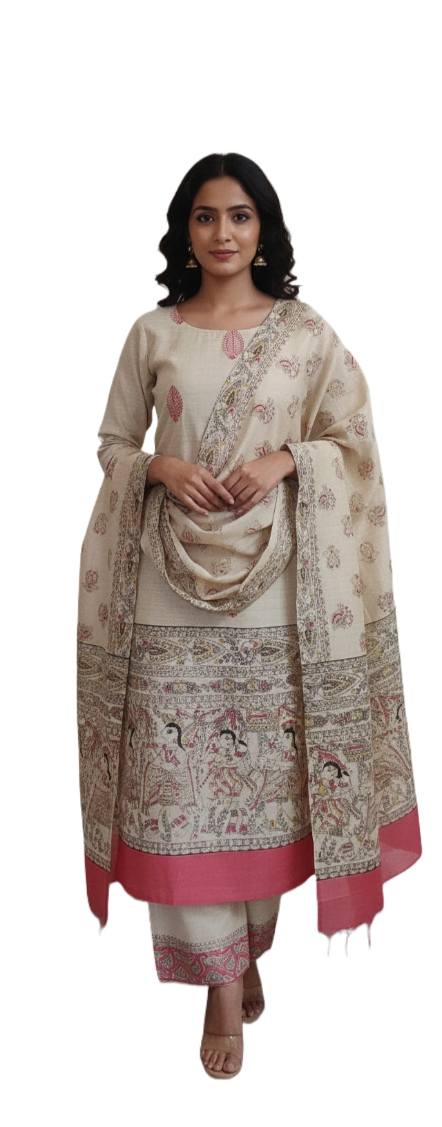 Off White Madhubani Print Cotton Suit MD23