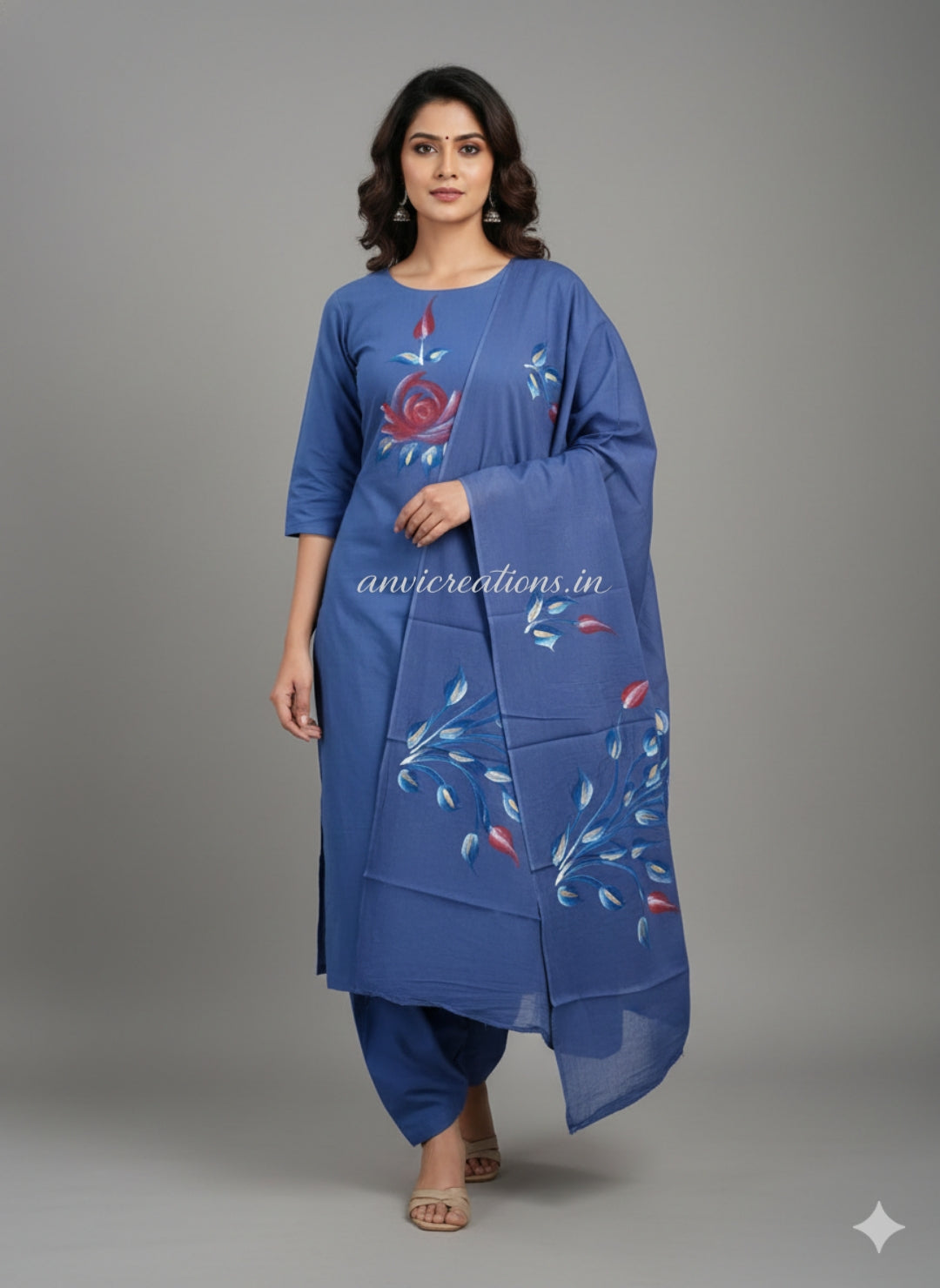 Blue Cotton Hand Block Printed Suit Unstitched Dress Material
