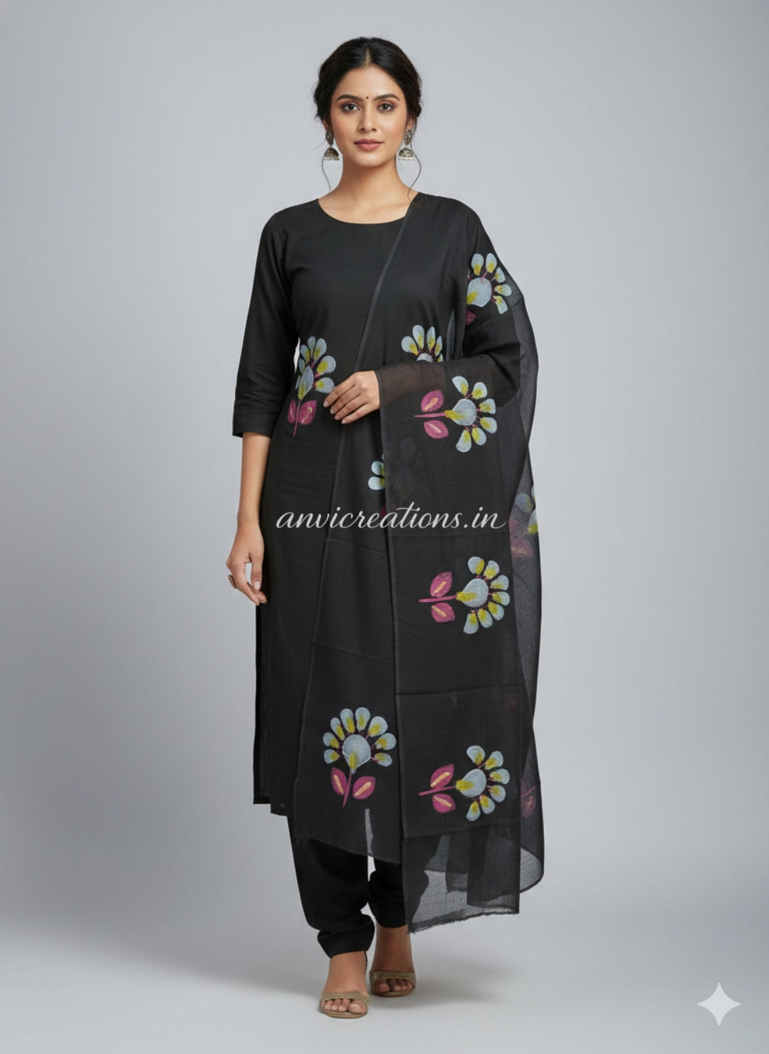 Black Cotton Hand Block Printed Suit Unstitched Dress Material