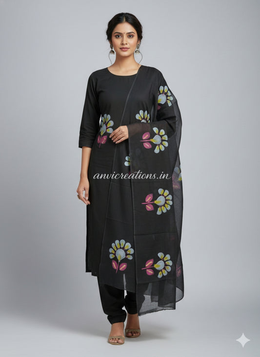 Black Cotton Hand Block Printed Suit Unstitched Dress Material