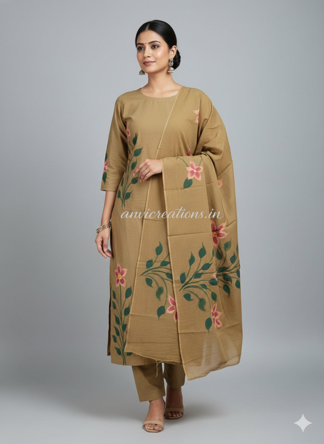Fawn Cotton Hand Block Printed Suit Unstitched Dress Material