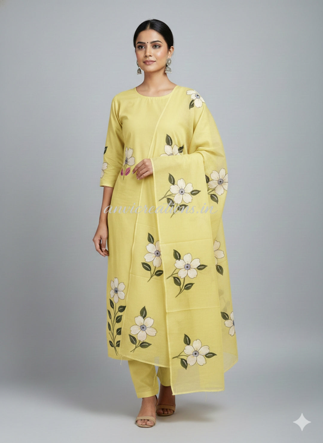 Yellow Cotton Hand Block Printed Suit Unstitched Dress Material