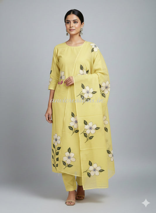 Yellow Cotton Hand Block Printed Suit Unstitched Dress Material