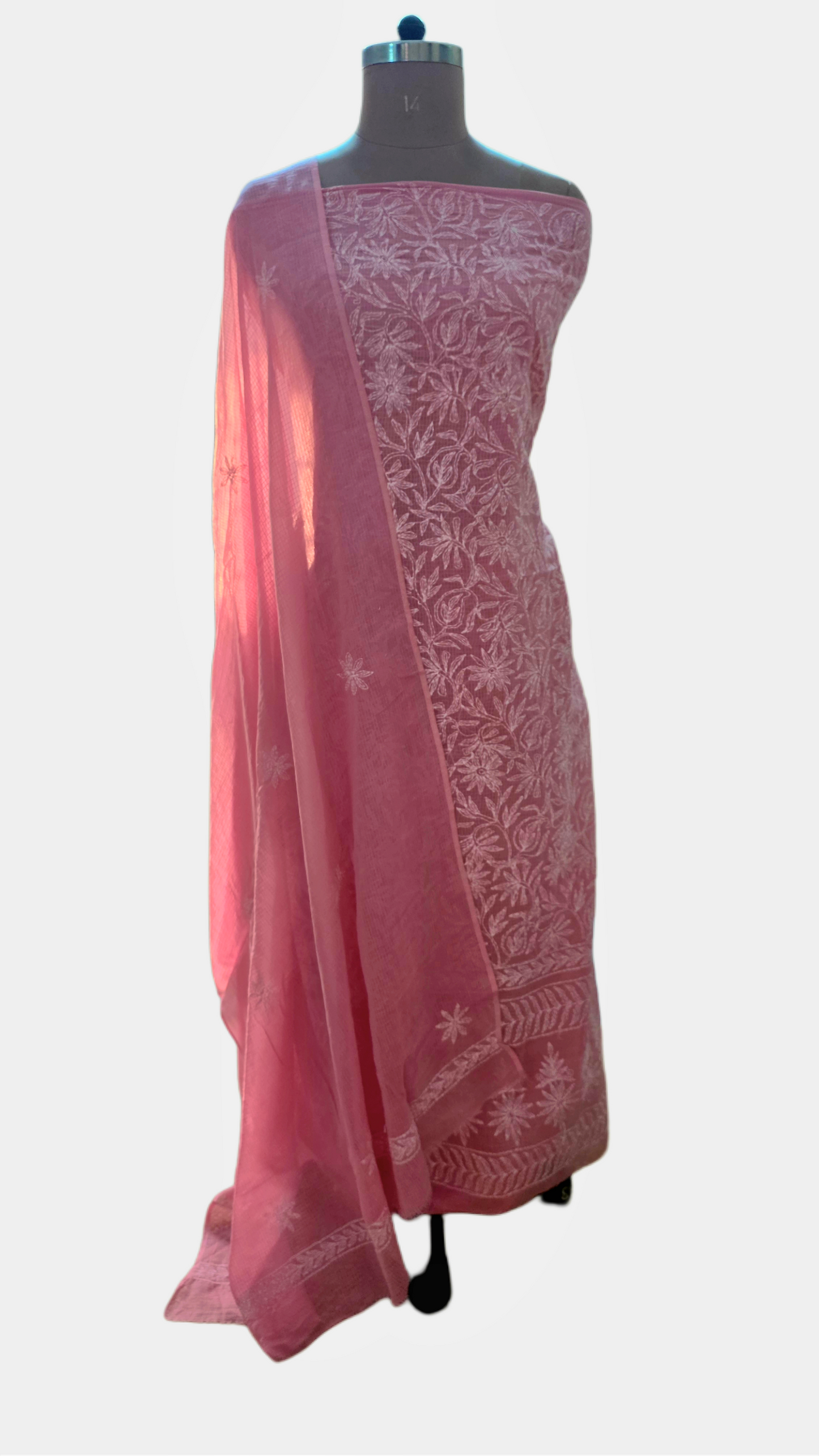 Authentic Chikankari Onion Pink two piece Kota Cotton Suit dress Material