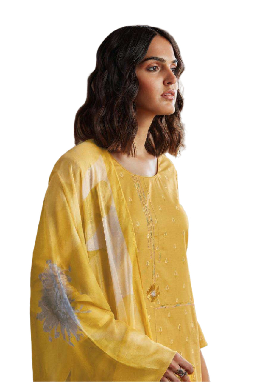 Yellow Cotton Printed Light Embroidered Salwar Kameez Dress Material 403C