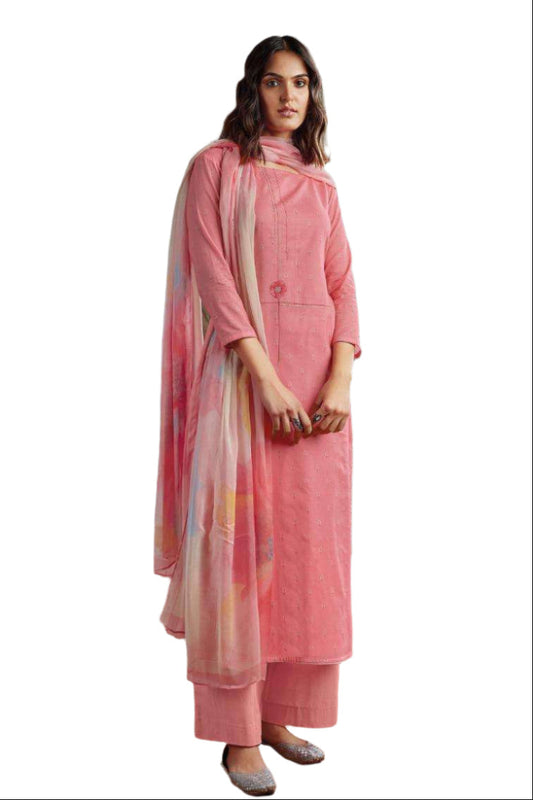 Pink Cotton Printed Light Embroidered Salwar Kameez Dress Material 403D