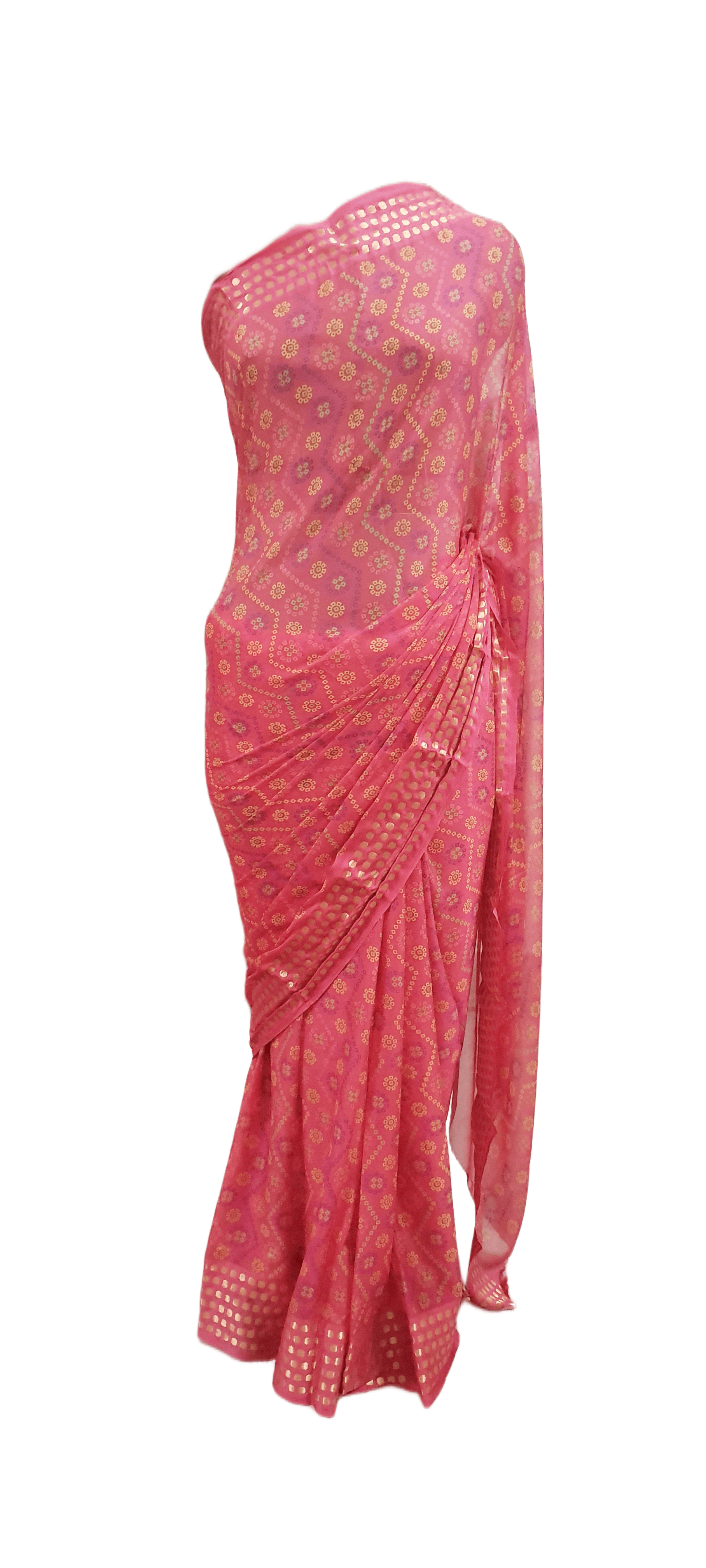 Carrot Pink Bandhej Bandhani Printed Chinon Chiffon saree SHVGS03
