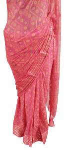 Carrot Pink Bandhej Bandhani Printed Chinon Chiffon saree SHVGS03