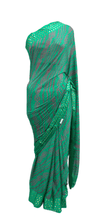 Load image into Gallery viewer, Turquoise Green Bandhej Bandhani Printed Chinon Chiffon saree SHVGS04