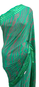 Turquoise Green Bandhej Bandhani Printed Chinon Chiffon saree SHVGS04