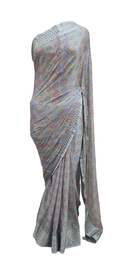 Gray Bandhej Bandhani Printed Chinon Chiffon saree SHVGS05 - Ethnic's By Anvi Creations
