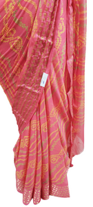 Pink Bandhej Bandhani Printed Chinon Chiffon saree SHVGS06
