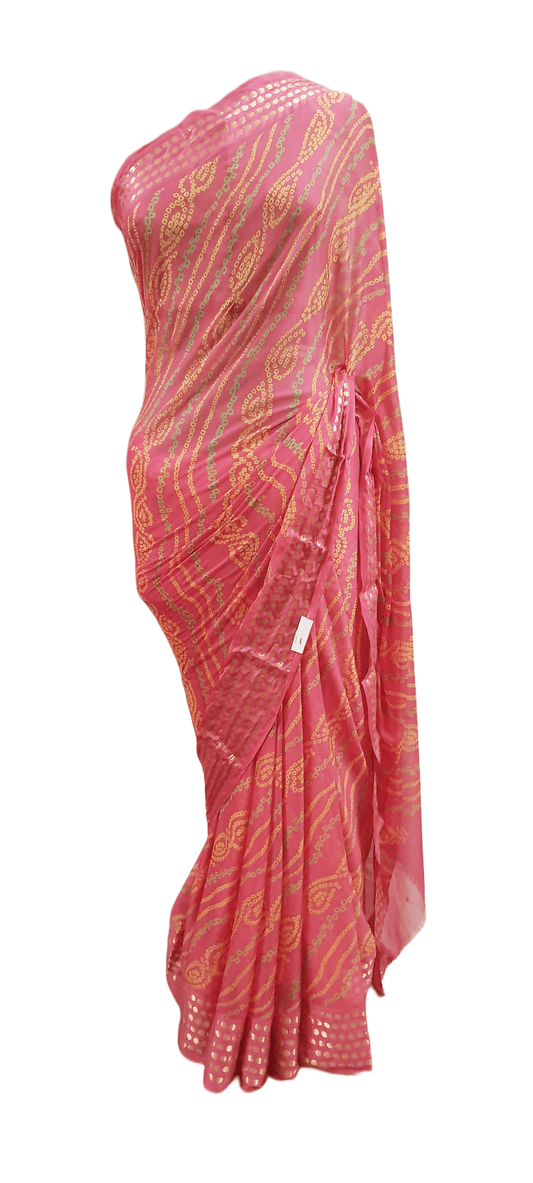 Pink Bandhej Bandhani Printed Chinon Chiffon saree SHVGS06 - Ethnic's By Anvi Creations