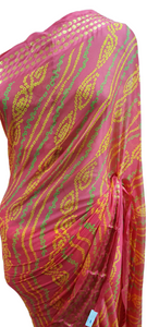 Pink Bandhej Bandhani Printed Chinon Chiffon saree SHVGS06