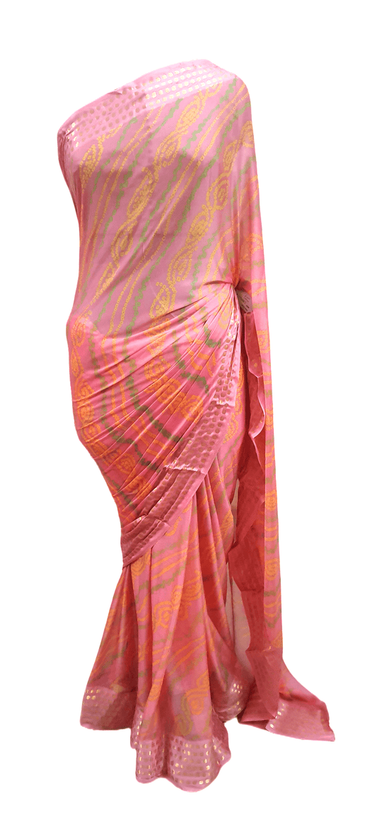 Light Pink Bandhej Bandhani Printed Chinon Chiffon saree SHVGS07 - Ethnic's By Anvi Creations
