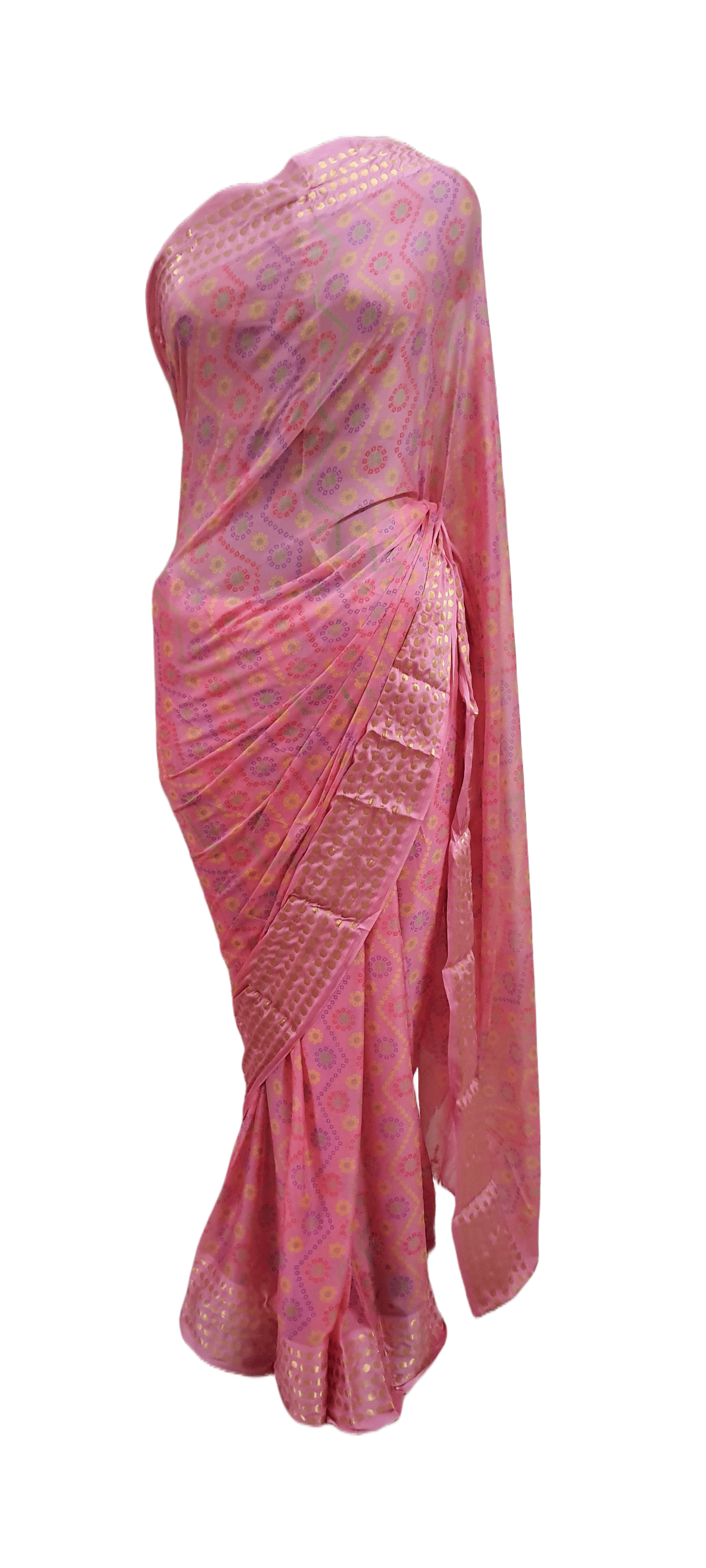 Rose Pink Bandhej Bandhani Printed Chinon Chiffon saree SHVGS08