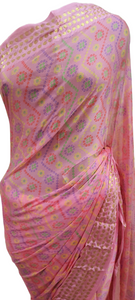 Rose Pink Bandhej Bandhani Printed Chinon Chiffon saree SHVGS08