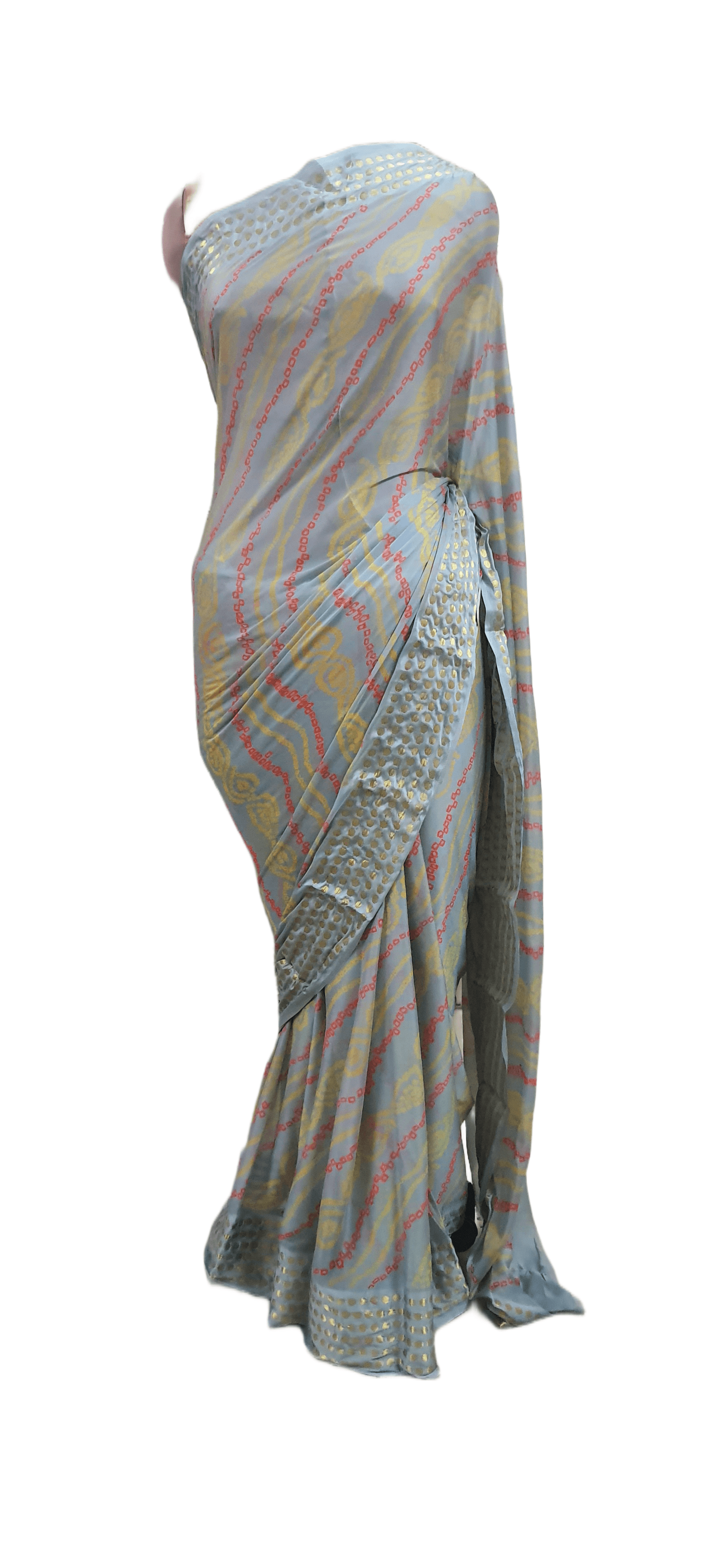 Gray Bandhej Bandhani Printed Chinon Chiffon saree SHVGS09