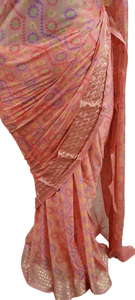 Peachy Pink Bandhej Bandhani Printed Chinon Chiffon saree SHVGS11