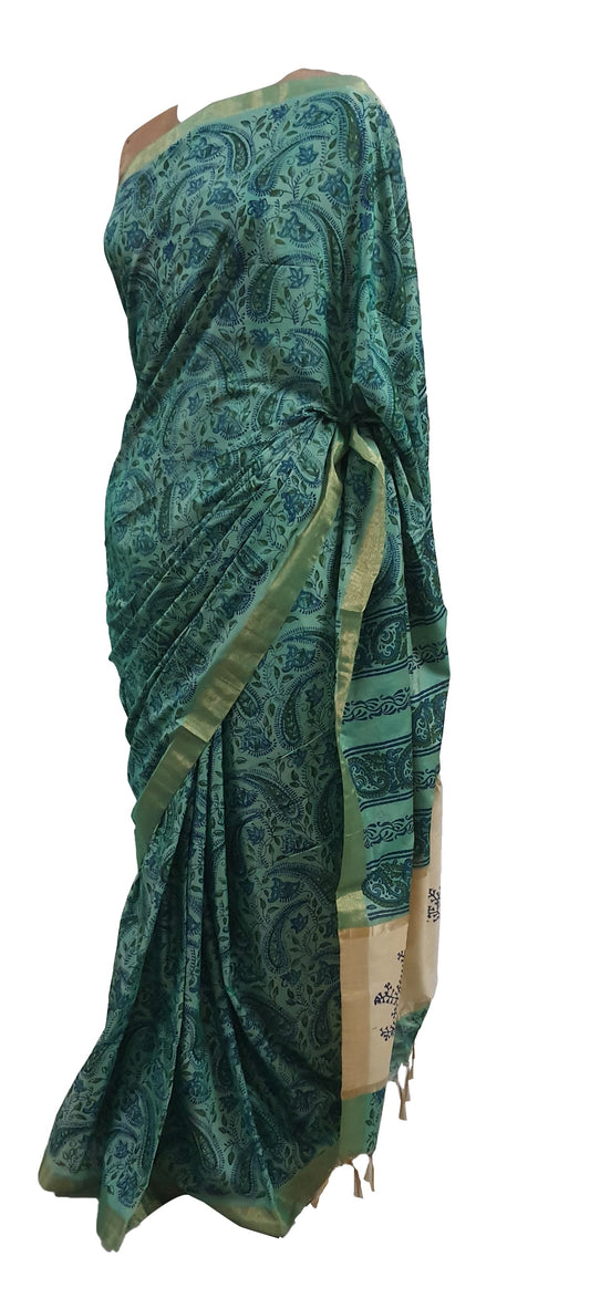 Green Kalamkari Printed Soft Silk Saree SHVMD02