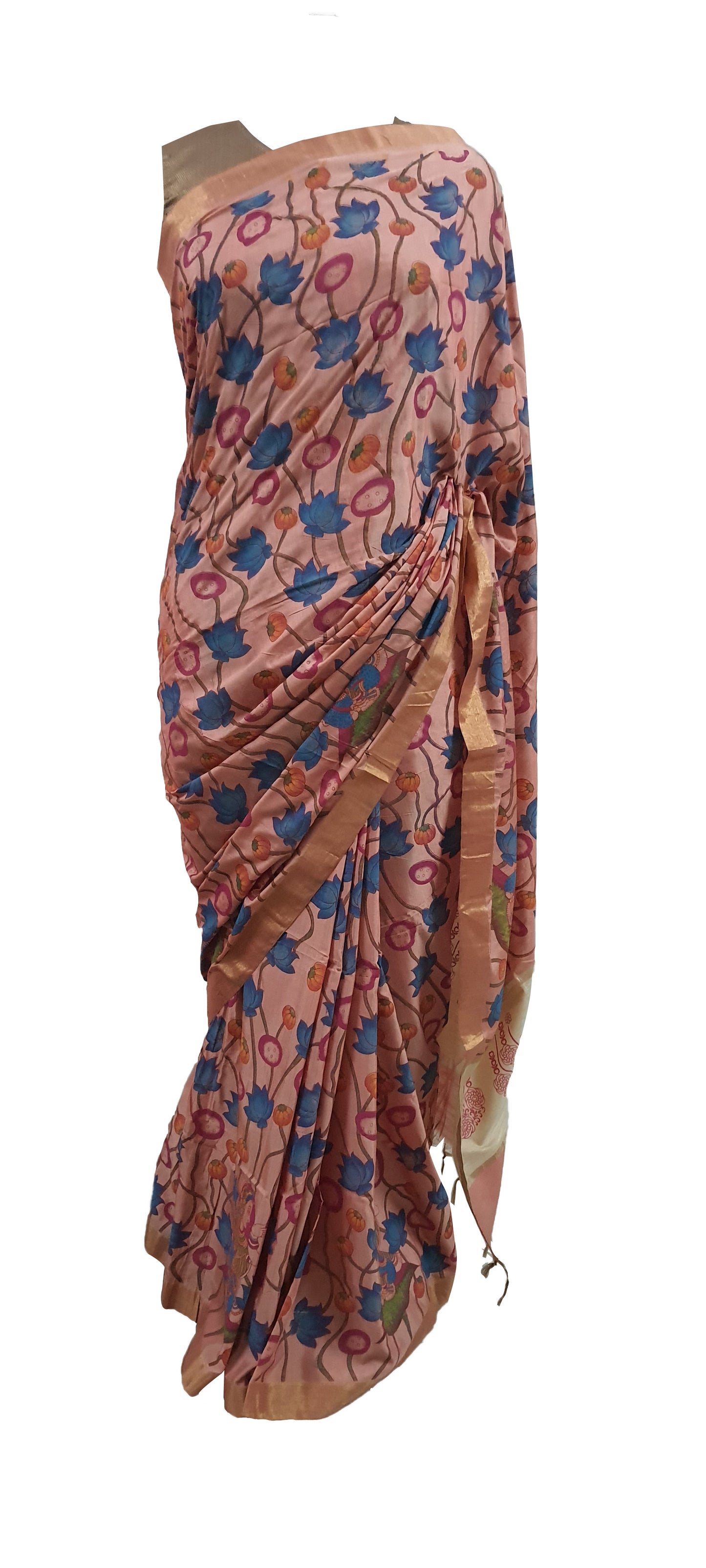 Peach Kalamkari Printed Soft Silk Saree SHVMD03